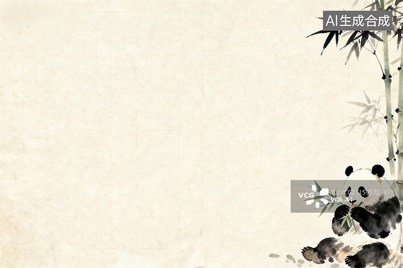 【AI数字艺术】水墨风格熊猫与竹子图图片素材