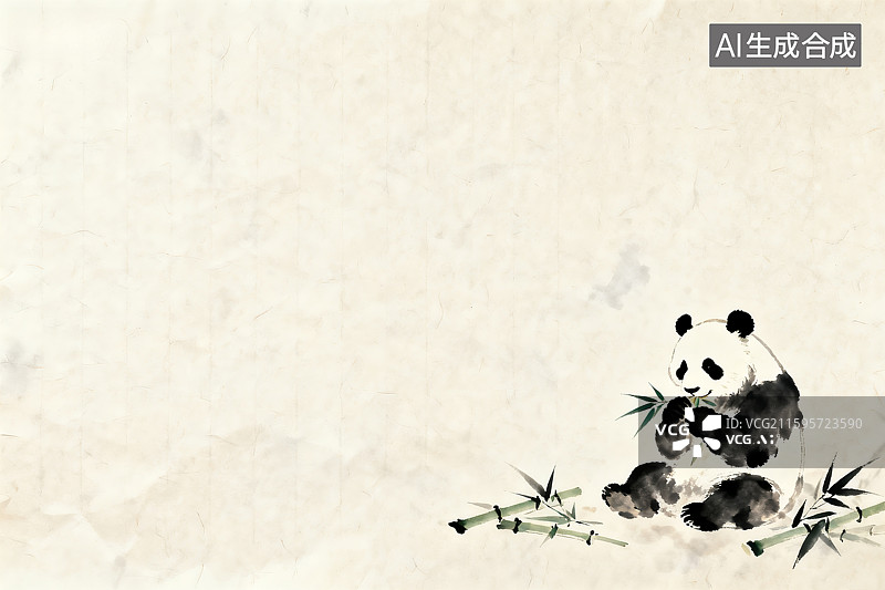 【AI数字艺术】水墨风格熊猫与竹子图图片素材