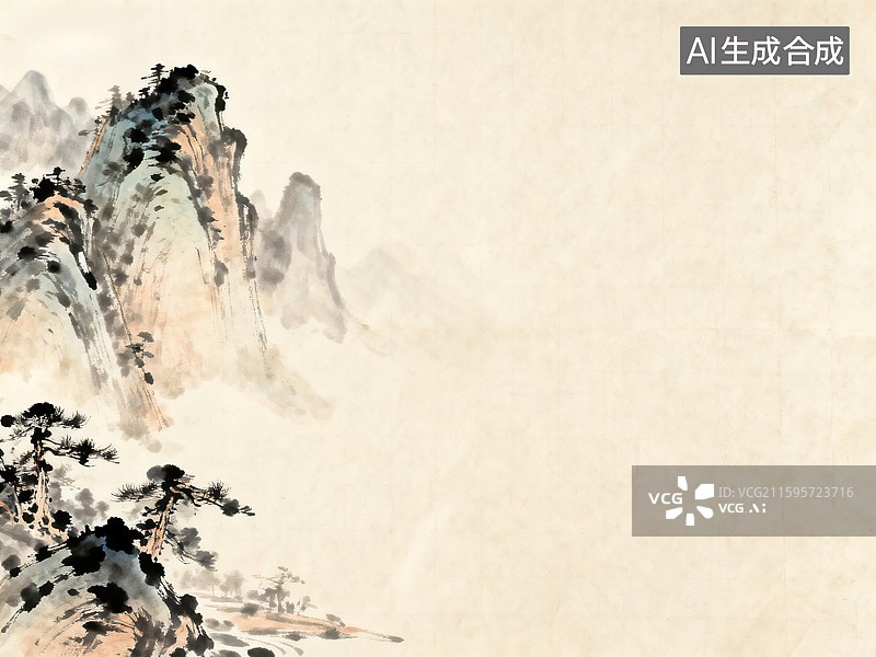 【AI数字艺术】传统中式水墨山水图图片素材