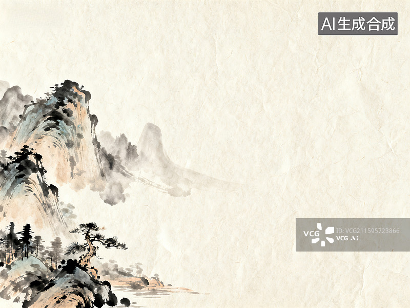 【AI数字艺术】传统中式水墨山水图图片素材
