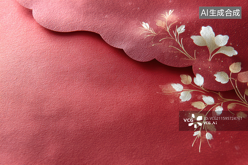 【AI数字艺术】红色底上的金色花纹与银色图案图片素材