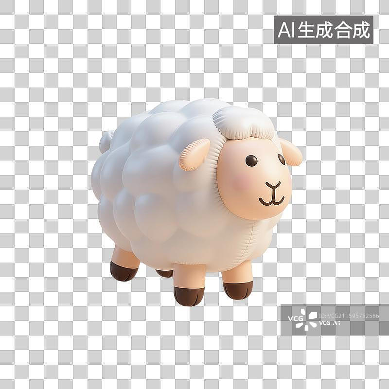 【AI数字艺术】3D渲染卡通动物，膨胀充气风格，气球，充气小羊，绵羊，白羊座，羊年，十二生肖，免抠元素图片素材