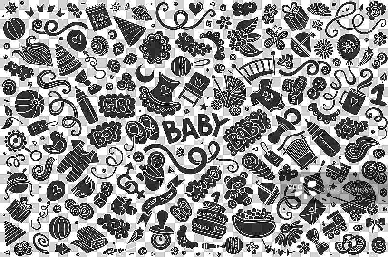 黑板涂鸦卡通婴儿用品集合图片素材