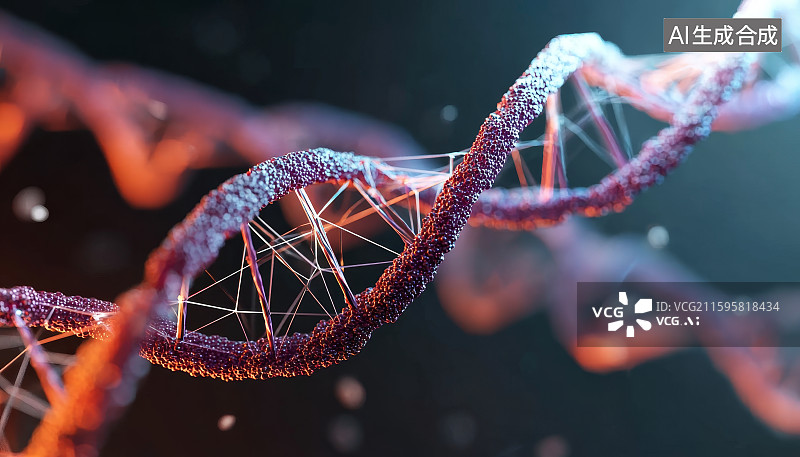【AI数字艺术】科幻风格DNA分子链图片素材