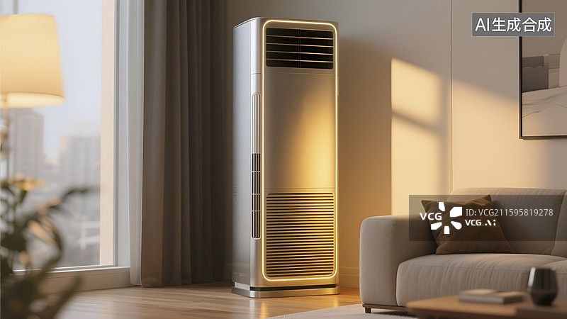 【AI数字艺术】客厅中的立式空调场景图图片素材