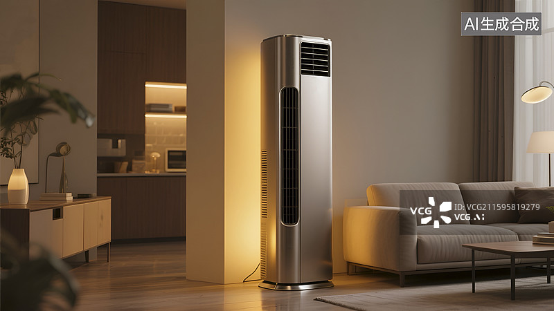 【AI数字艺术】客厅中的立式空调场景图图片素材