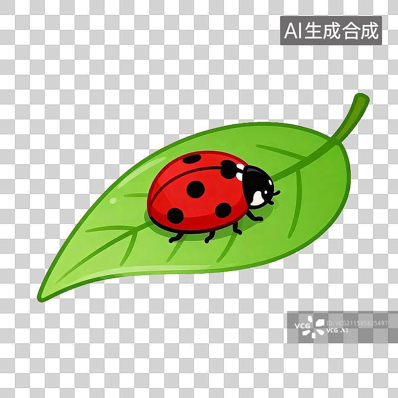 【AI数字艺术】绿叶上的红色七星瓢虫图片素材