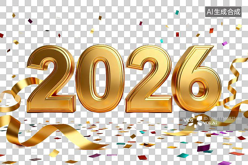 【AI数字艺术】2026金色新年欢庆景象图片素材