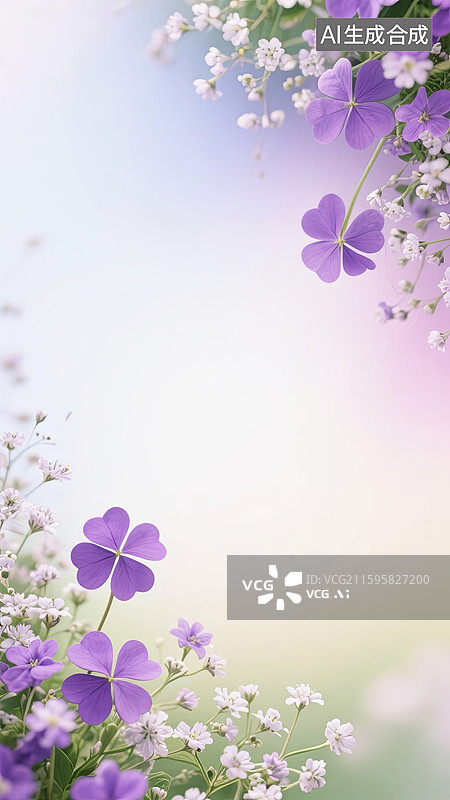【AI数字艺术】紫色四叶草和满天星梦幻渐变唯美背景图片素材