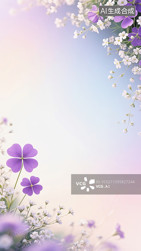 【AI数字艺术】紫色四叶草和满天星梦幻渐变唯美背景图片素材