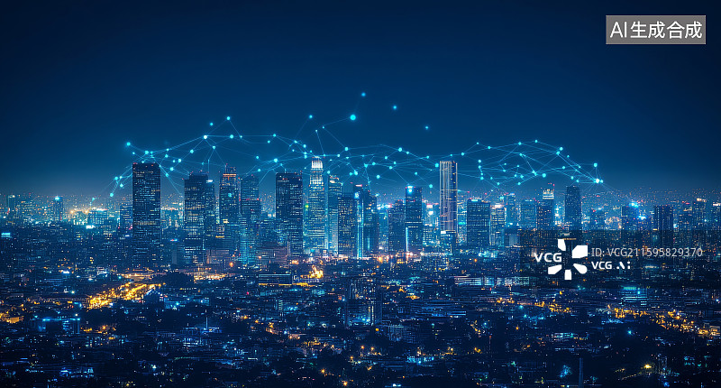 【AI数字艺术】智慧城市夜景网络连接图片素材