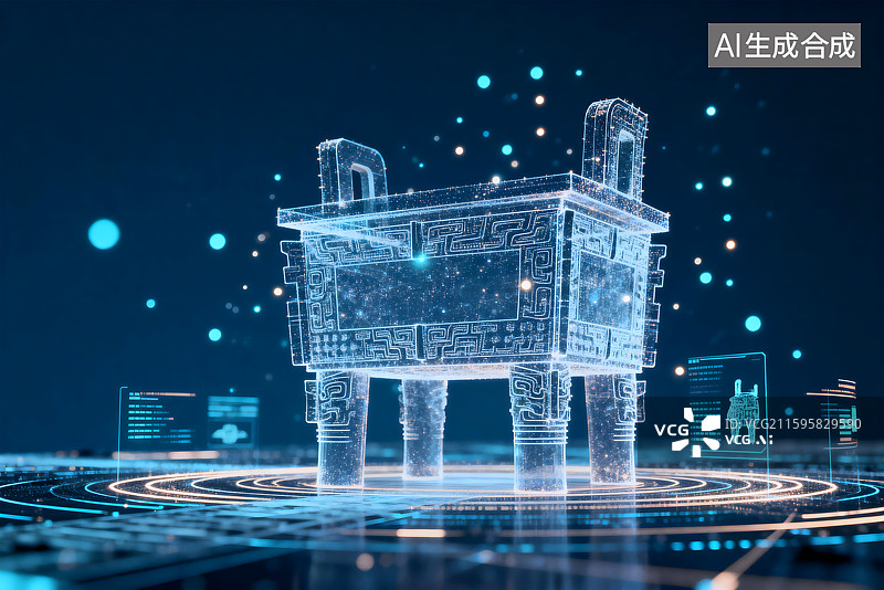 【AI数字艺术】科技感十足的古代鼎呈现图片素材