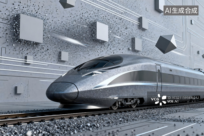 【AI数字艺术】现代高速列车与数字元素图片素材