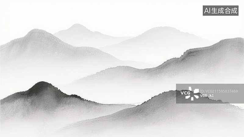 【AI数字艺术】朦胧山水间的灰色柔和景致图片素材