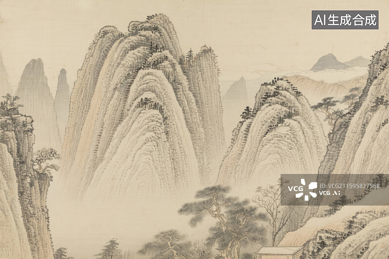 【AI数字艺术】传统中式山水间的壮丽山峦图片素材