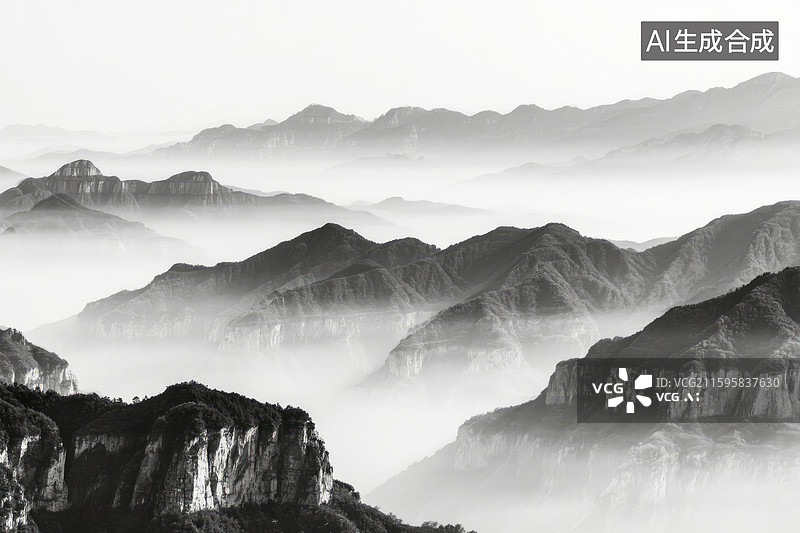 【AI数字艺术】云雾缭绕的壮丽山脉景色图片素材