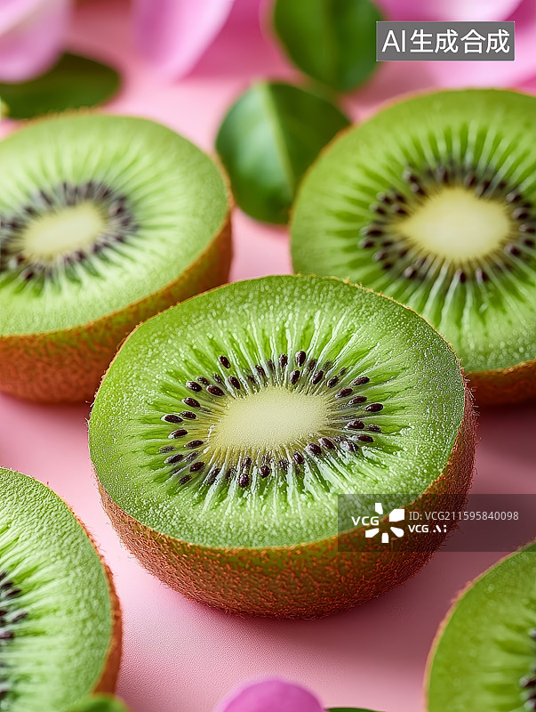 【AI数字艺术】新鲜有机奇异果切片特写图片素材