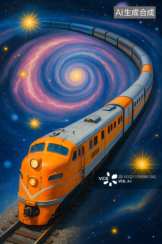【AI数字艺术】星际列车穿越螺旋星云奇幻旅程图片素材