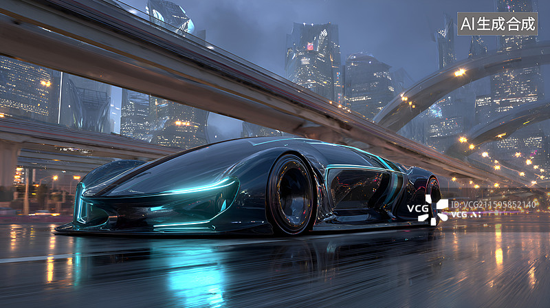【AI数字艺术】【AI数字艺术】科技感城市夜景与动感汽车图片素材