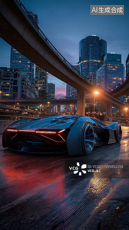 【AI数字艺术】【AI数字艺术】科技感城市夜景与动感汽车图片素材
