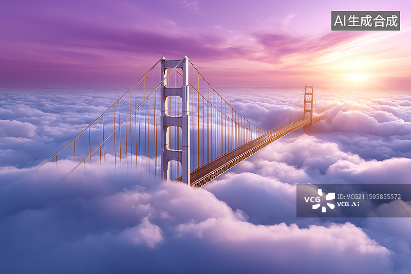 【AI数字艺术】云端上一座大桥图片素材