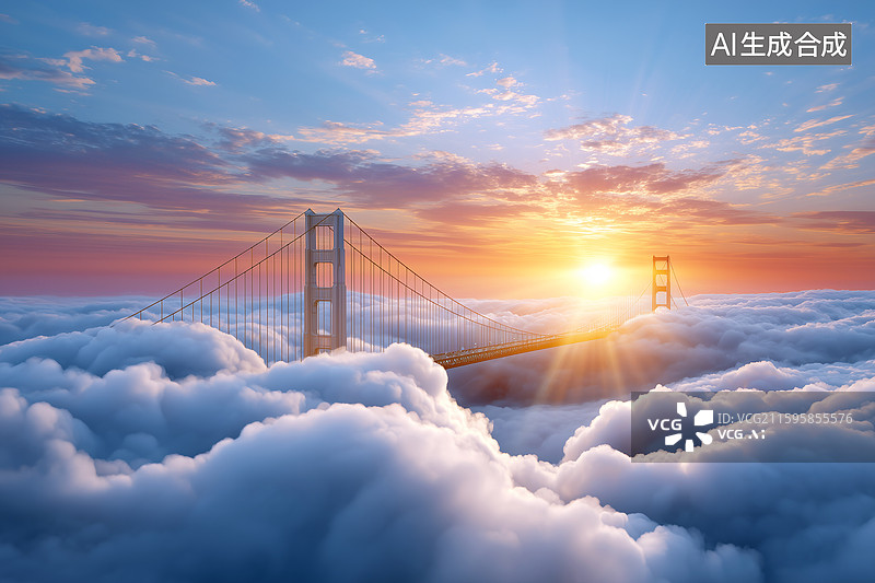 【AI数字艺术】云端上一座大桥图片素材