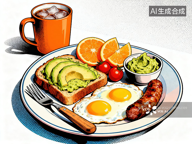 【AI数字艺术】丰盛早餐盘中食物图片素材