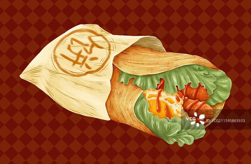 手抓饼美食特写插画图片素材