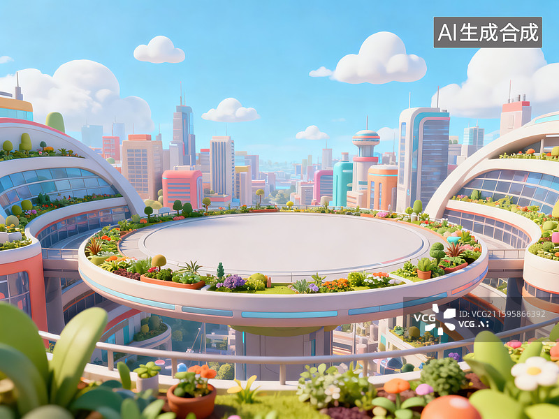 【AI数字艺术】未来城市空中花园景观图片素材