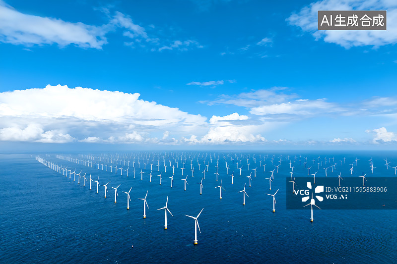 【AI数字艺术】海上风力发电 清洁能源  电网电力能源 国家电网 环境保护 电力输送 ESG 可持续能源图片素材
