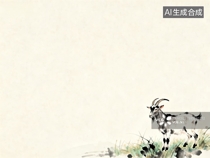【AI数字艺术】传统水墨风格的山羊图图片素材