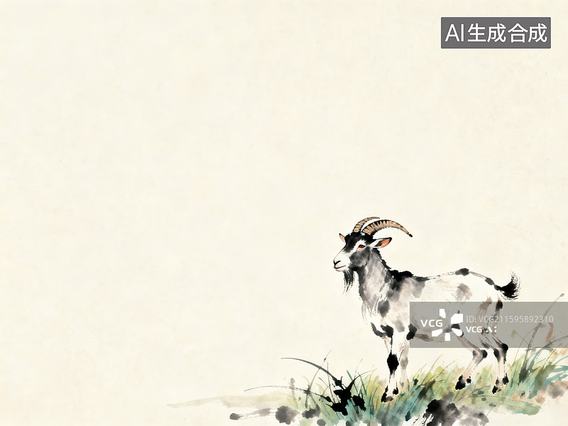 【AI数字艺术】传统水墨风格的山羊图图片素材