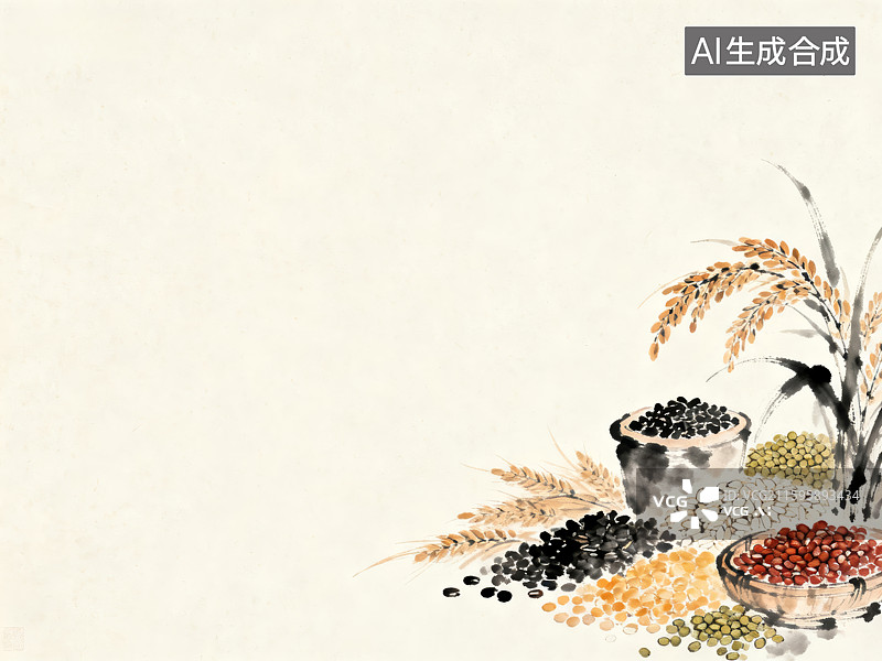 【AI数字艺术】传统画风的五谷与麦穗图片素材