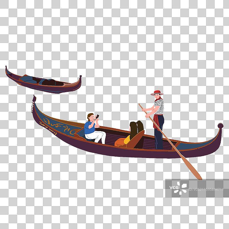 手绘插画-澳门-威尼斯人度假村-贡多拉船-免抠元素图片素材