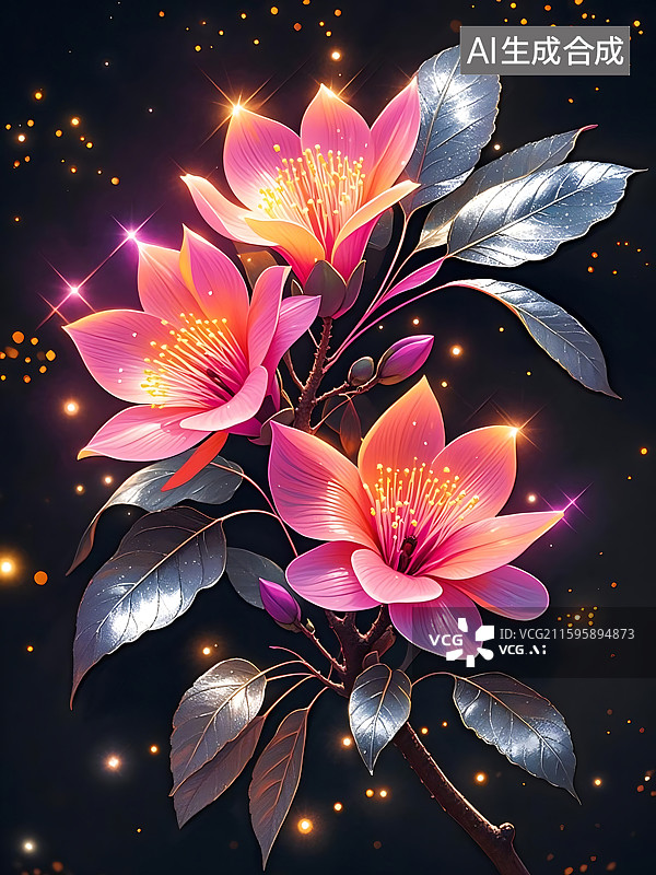 【AI数字艺术】梦幻荧光木棉花图片素材