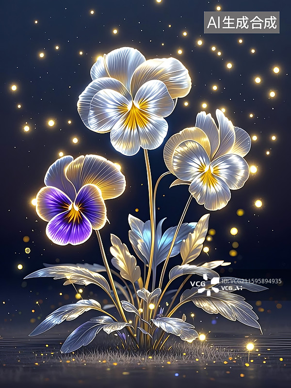 【AI数字艺术】梦幻荧光三色堇图片素材