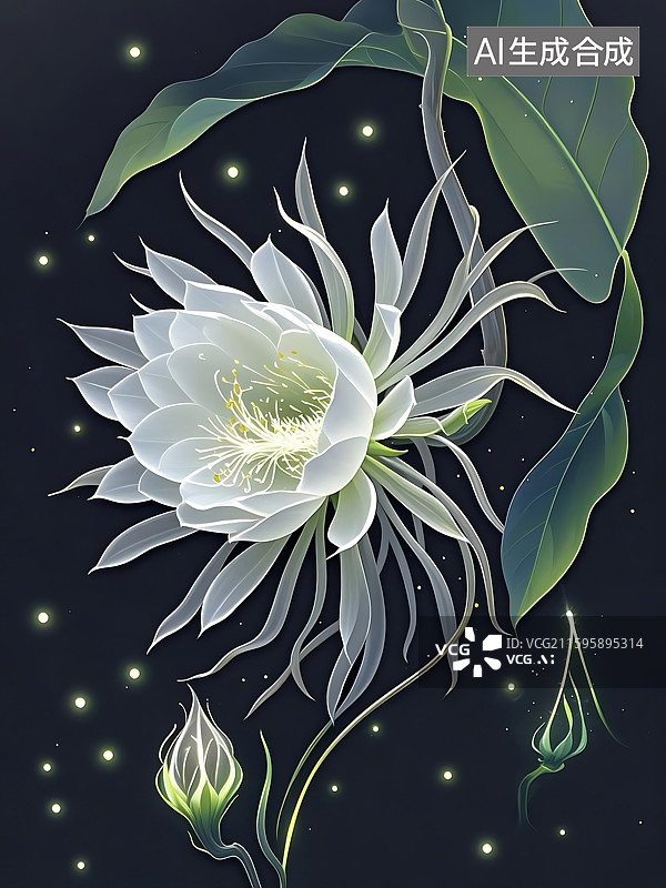 【AI数字艺术】月下昙花盛开图片素材