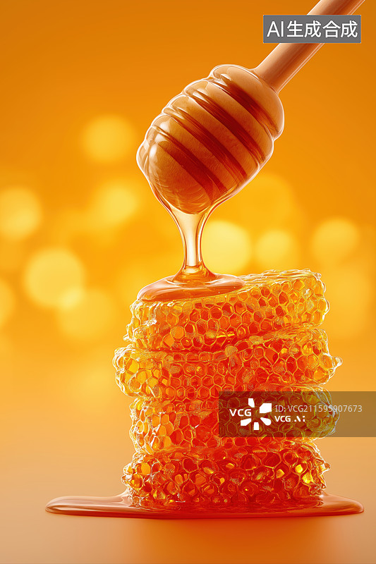 【AI数字艺术】蜂蜜滴落于蜂巢之上图片素材