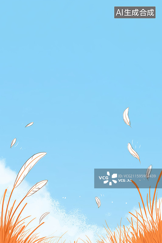 【AI数字艺术】蓝天下的芦苇随风飘动图片素材