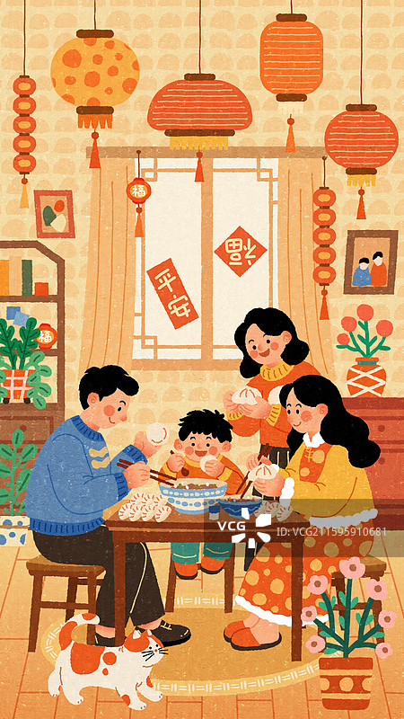 新年春节一家人包饺子图片素材