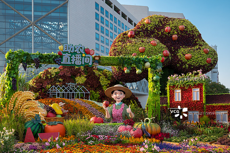 北京国庆长安街沿线西单花坛乡村振兴图片素材