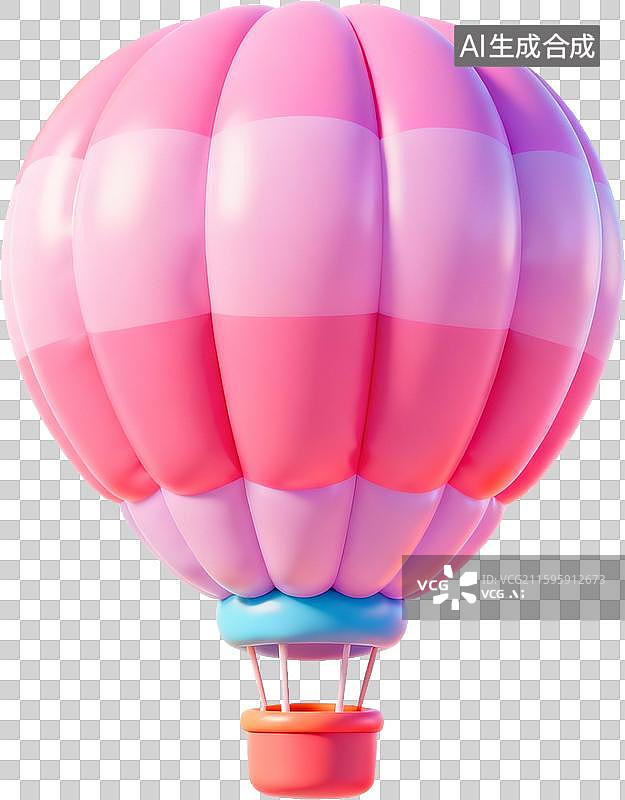 【AI数字艺术】3d卡通多巴胺配色膨胀风气球质感粉色条纹热气球旅行元素图片素材