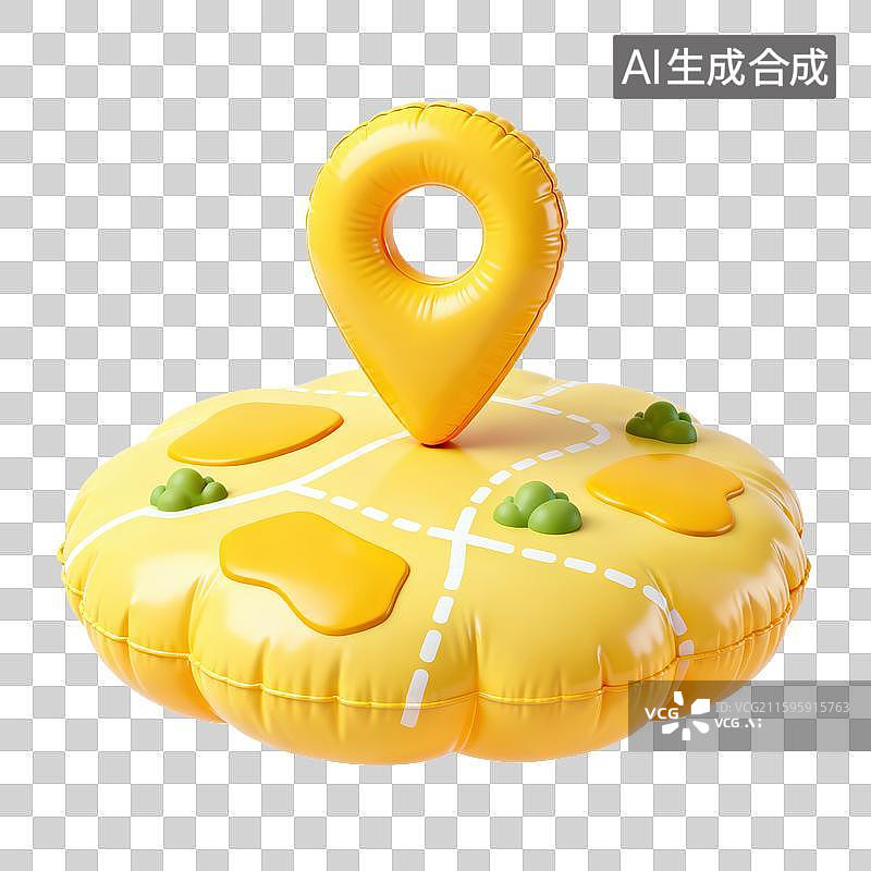 【AI数字艺术】3D三维膨胀气球风格地图GPS定位地标地块地图户外春游野营露营旅游元素图片素材