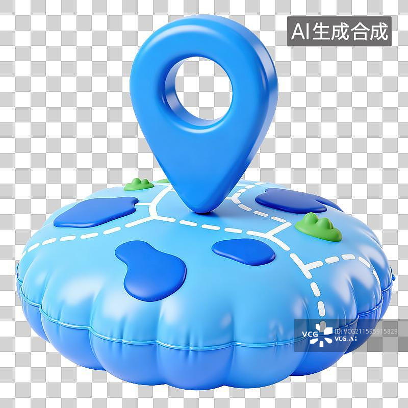 【AI数字艺术】3D三维膨胀气球风格地图GPS定位地标地块地图户外春游野营露营旅游元素图片素材