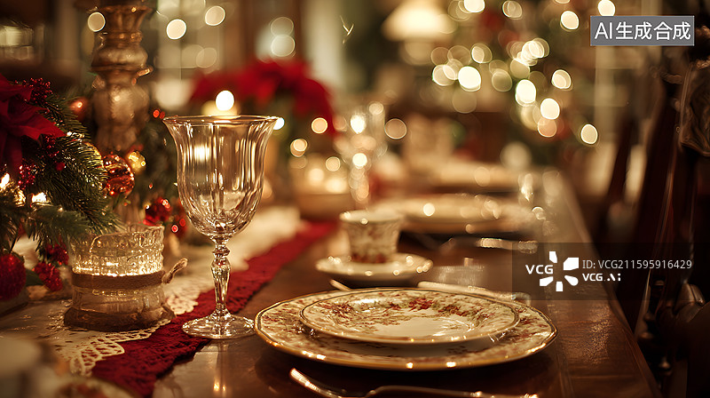 【AI数字艺术】圣诞装饰的餐桌图片素材