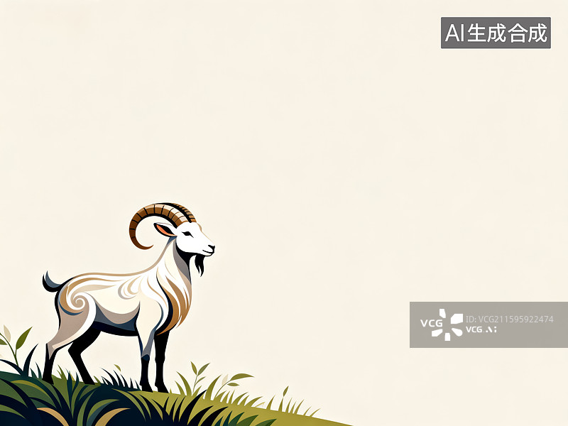 【AI数字艺术】草地上的白色山羊图片素材