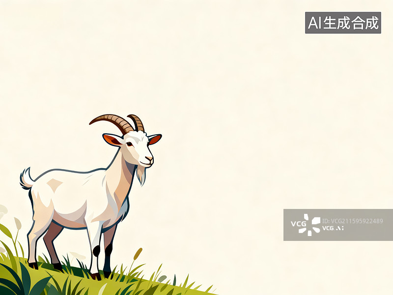 【AI数字艺术】草地上的白色山羊图片素材