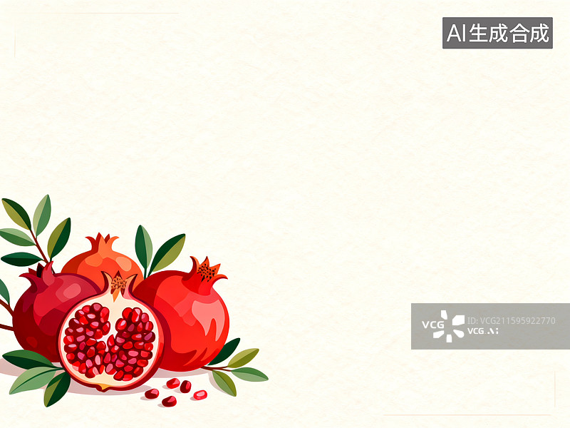 【AI数字艺术】浅色背景上的石榴插画图片素材