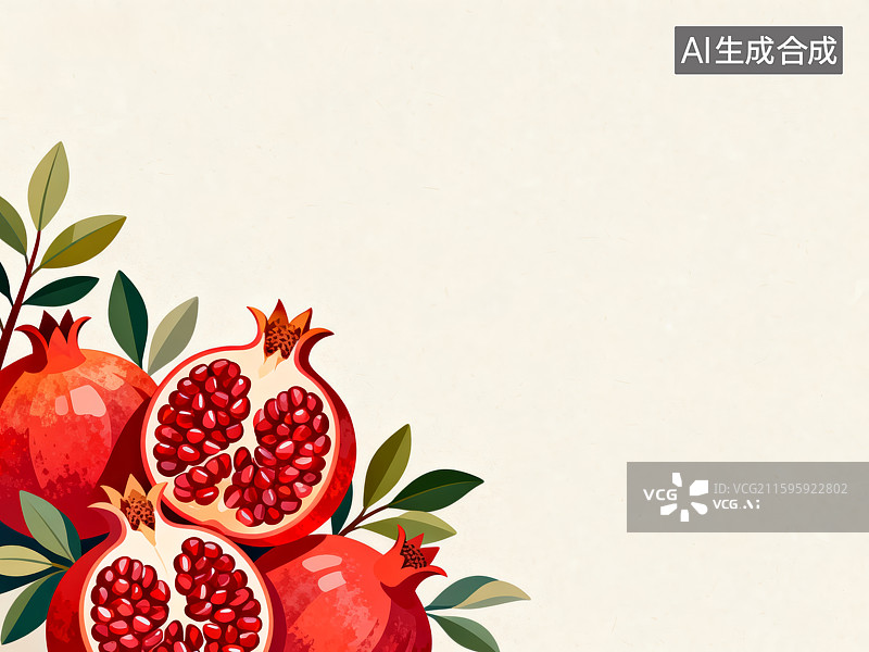 【AI数字艺术】浅色背景上的石榴插画图片素材