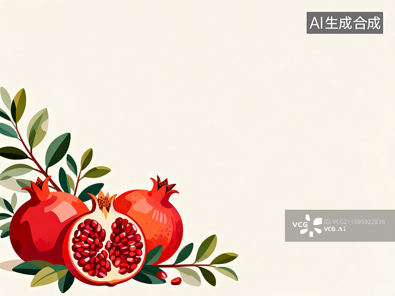 【AI数字艺术】浅色背景上的石榴插画图片素材